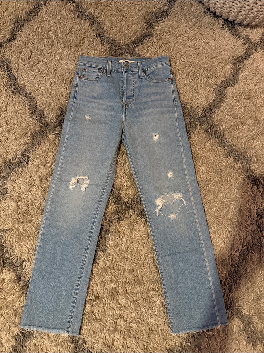 Levi's Light Blue Straight Leg Distressed Jeans